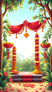 Hindu wedding decorations in nature , with white tonespng