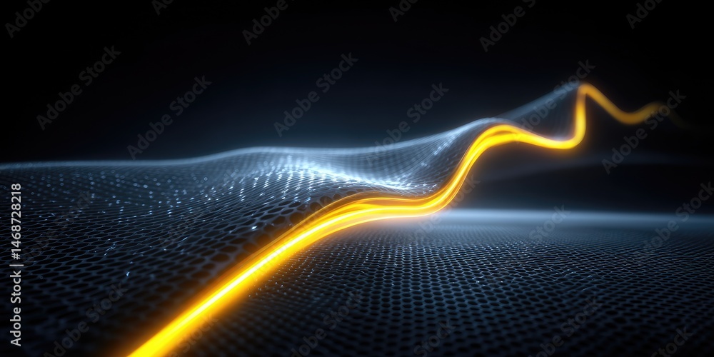 Poster abstract glowing yellow line pattern on dark geometric texture
