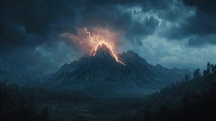 Mountain silhouette against a stormy sky