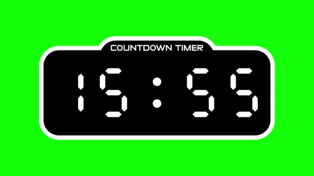 Countdown timer from 16 minute to 15 minute with digital display and green screen background suitable for technology, business, productivity, presentations, websites, and social media