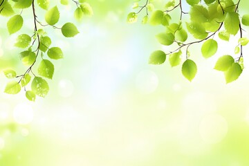 Fototapeta premium Fresh green leaves on branches, soft light