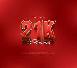 Thank you 21k followers greetings, bold and strong red design for social media posts.
