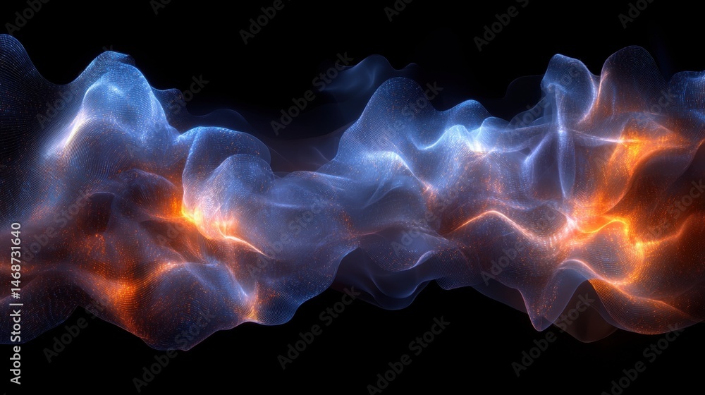 Aufkleber abstract wavy sparkles background with gradient of blue and orange color fluid particle design in a 