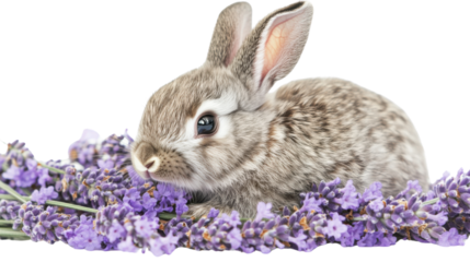 white rabbit with flower isolated on white background 