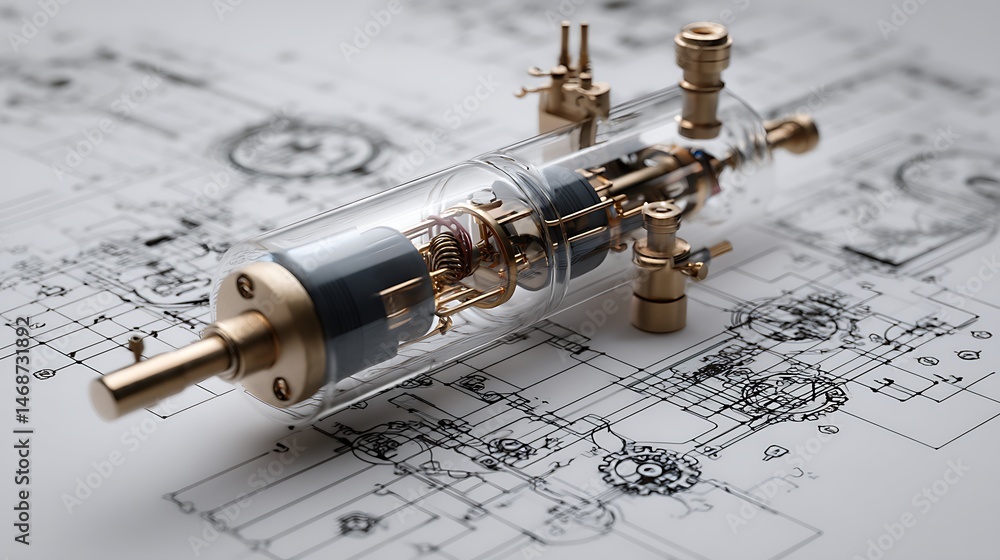 Fototapete the prototype of an innovative medical device rests on an intricate biomedical engineering schematic