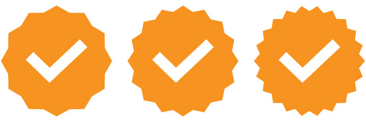 Verified badge profile set. Instagram verified badge. Social media account verification icons. Check mark icon. Profile verified badge. Guaranteed signs. Approval done element collection.
