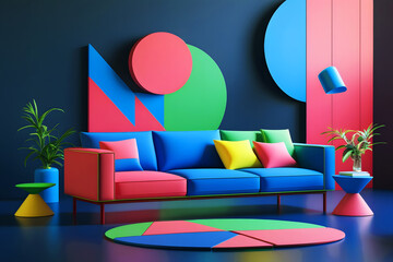 colorful abstract sofa minimalist design and interior