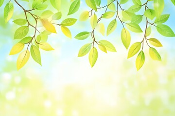 Obraz premium Fresh green leaves on branches against a soft, light background