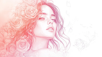 Floral Portrait of Woman with Rose Hair