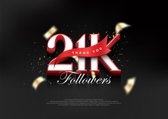 Thank you 21k followers, with 3d numbers with red ribbon.