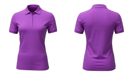 Purple polo shirt for women, front and back view on white background