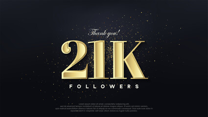 Design thank you 21k followers, in soft gold color.