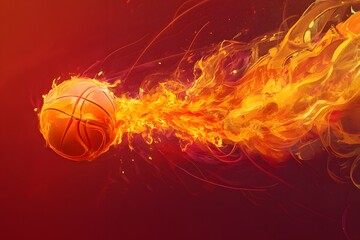 Obraz premium Dynamic orange basketball with fire effects sport and game related concept design