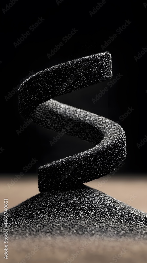 Poster black chalk particles form a dynamic spiral curve