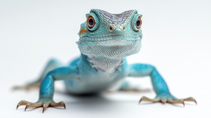 Fototapeta premium Blue lizard portrait, studio shot, white background