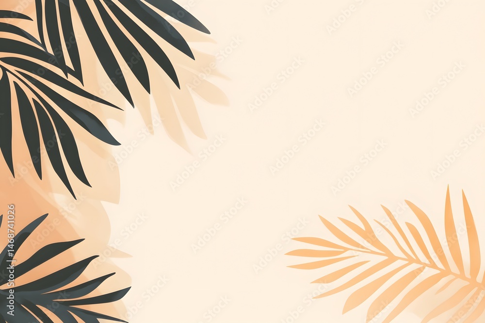Poster elegant botanical palm leaf design on a cream background with light and shadow elements