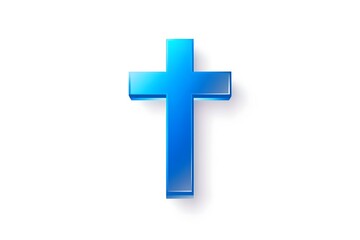 Fototapeta premium Elegant blue 3d cross on white background symbolic representation of faith and religion