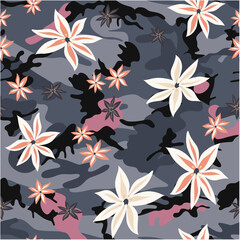 floral seamless pattern on camouflaged background