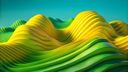 Vibrant Green and Yellow Abstract Landscape Design Featuring Wavy Hills and Smooth Curves