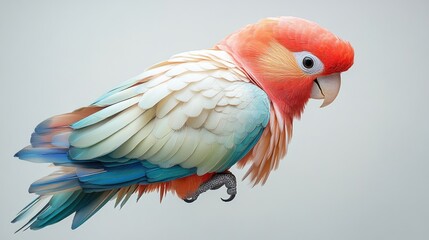 Fototapeta premium Colorful parrot perched, studio shot, white background, pet