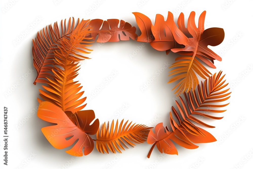 Poster elegant orange paper leaves creating a square frame design for various background concepts.