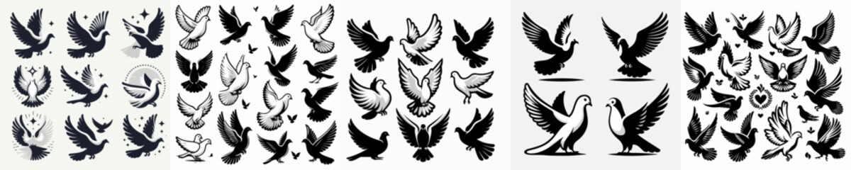 Grace in Flight: Artistic Dove set Illustrations silhouette