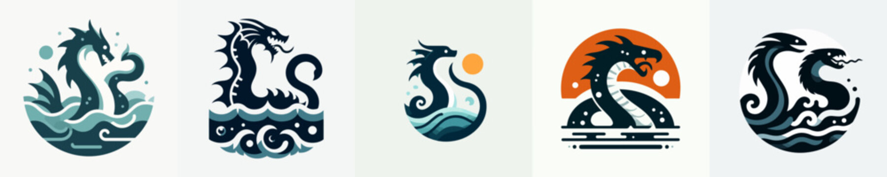 Sea serpent dragon and leviathan monster logo