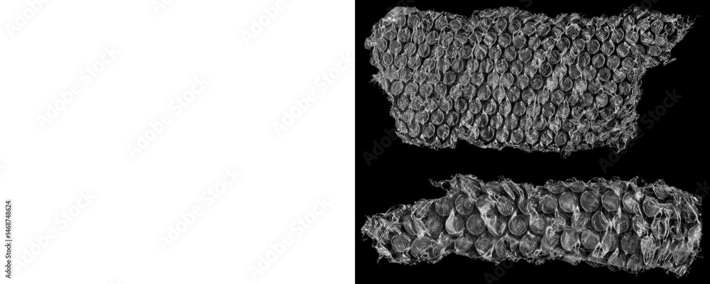 Poster bubble wrap layer for packaging simulation or graphics on a transparent or white background