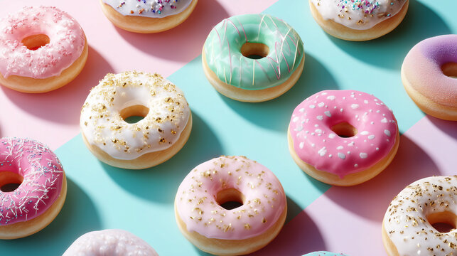 food, donut, sweet, dessert, cake, donuts, isolated, breakfast, white, doughnut, snack, sugar, pastry, delicious, bakery, baked, chocolate, icing, unhealthy, pink, tasty, bagel, sprinkles, brown, roun