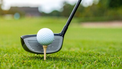 Close-up of the moment the club head meets the stationary golf ball
