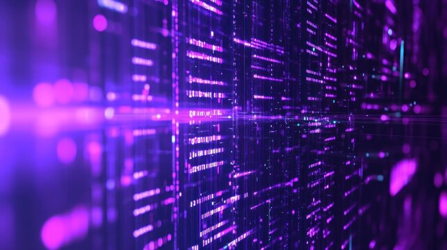 Abstract digital network, vibrant purple lines and glowing code