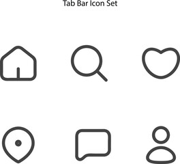 Set of tab bar icons outline for your devices, including icons like home, search, wish list, location, chat, and profile. bar or toolbar icon.