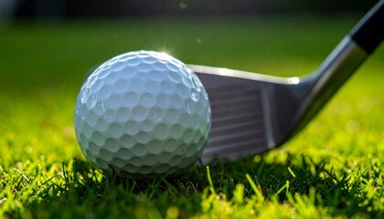 Close-up of the moment the club head meets the stationary golf ball
