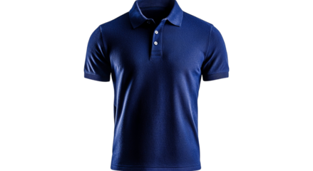 Png of Men's navy blue polo shirt with short sleeves and classic collar, perfect for casual or semi-formal occasions.