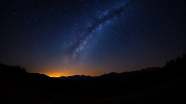 Observing Milky Way Galaxy Over Mountain Range Night Sky