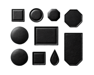 Black Textured Geometric Shapes on Transparent Background, PNG