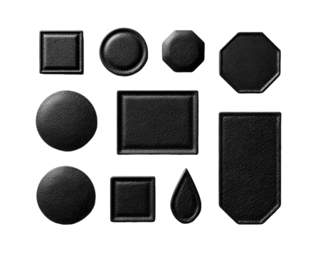 Black Textured Geometric Shapes on Transparent Background, PNG