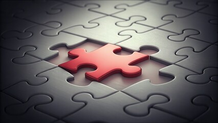 Symbolic Red Piece Left Out of a White Puzzle Background