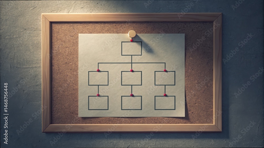 Poster Decision Tree Chart Pinned on Corkboard Background with Minimal Design