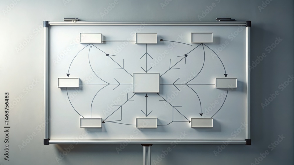 Poster Causal Loop Diagram with Arrows and Boxes on Whiteboard Display