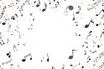 Floating musical notes and staffs forming a frame on a clean white background
