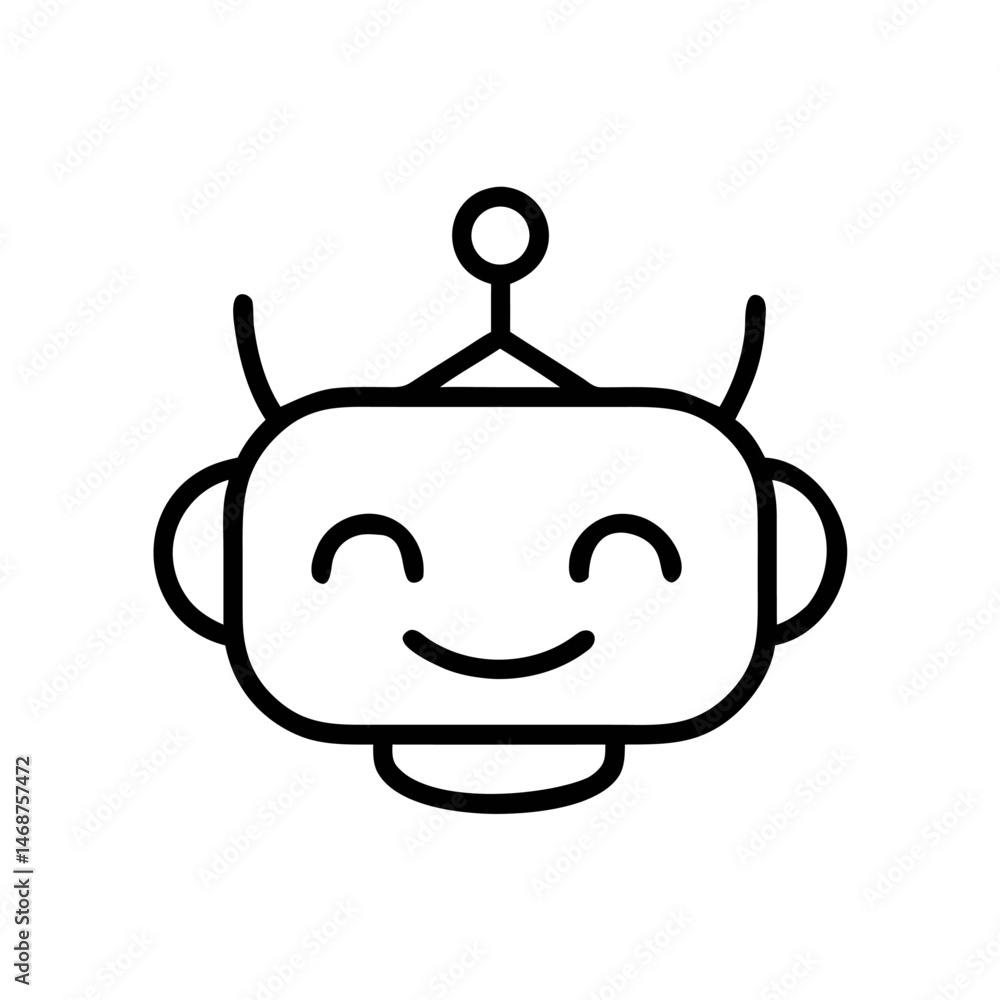 Poster Robot Face Icon – Cute AI Bot Head Line Style Symbol for Technology and Innovation Concepts