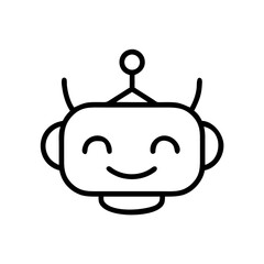 Robot Face Icon – Cute AI Bot Head Line Style Symbol for Technology and Innovation Concepts