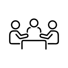 Minimal Line Art Business Meeting Icon with Three People Around Table