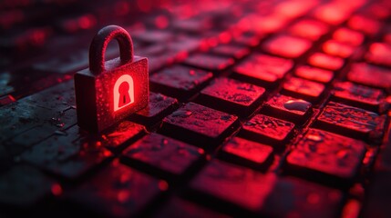 Cybersecurity, digital lock on a keyboard