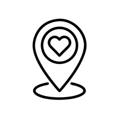Heart Location Pin Icon Vector – Love Map Marker Outline Symbol