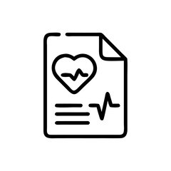 Minimalist Line Art Medical Report Icon – Health Document with Heartbeat Symbol