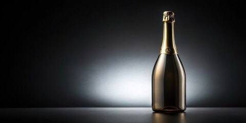 Silhouette of a closed champagne bottle against a dark background with a subtle gradient effect, conveying luxury and sophistication , gradient, close-up
