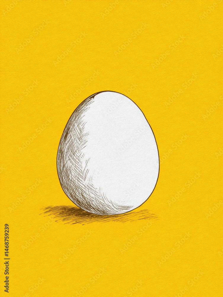 Poster simple white egg sketch on bright yellow background highlighting minimalist art and color contrast i