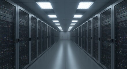 Data center server racks interior perspective